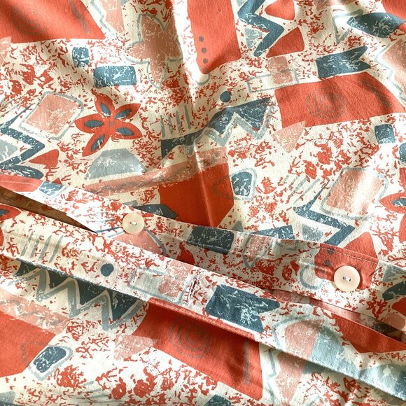 Twin Duvet Cover 53" x 75" Orange Blue Bedding Button Closure Cotton - Picture 3 of 3